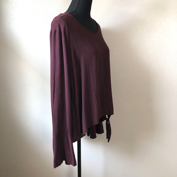 Cloth & Stone Anthropologie Shirt Medium Knot Front Tunic Split Sleeve Burgundy - Picture 4 of 13
